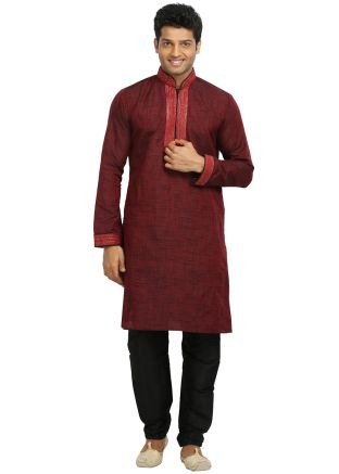 Maroon Readymade Cotton Silk Kurta Churidar Set