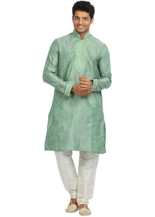 Readymade Green Cotton Silk Kurta Churidar Set