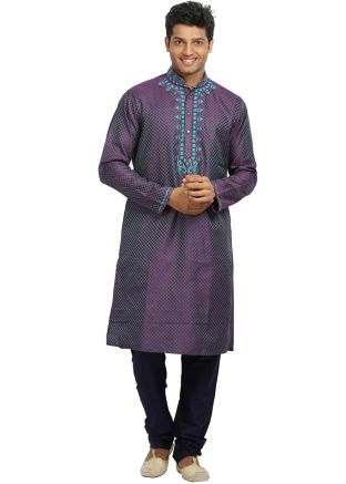 Purple Readymade Woven Brocade Kurta Churidar Set