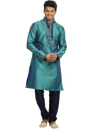 Green Embroidered Readymade Kurta Churidar Set