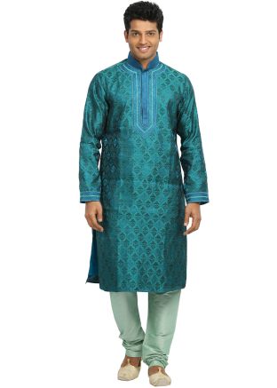 Green Readymade Woven Brocade Kurta Churidar Set