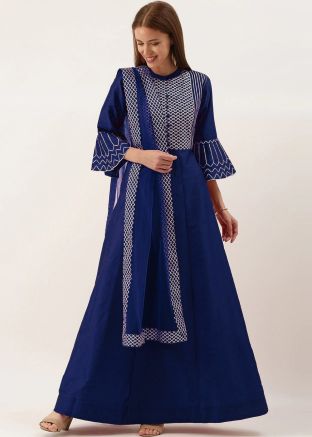 Readymade Blue Gota Patti Embellished Anarkali Suit
