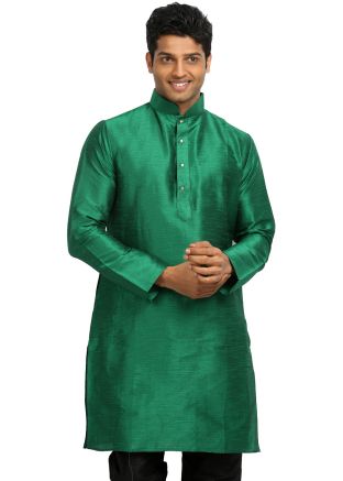 Green Art Silk Readymade Straight Cut Kurta