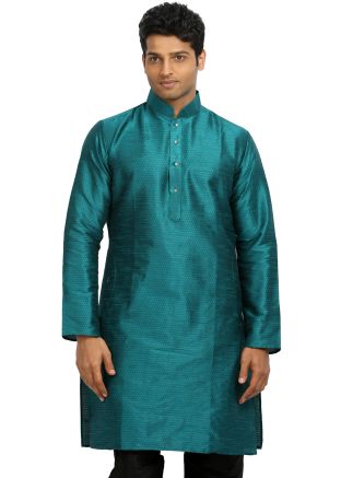 Readymade Blue Art Silk Straight Cut Kurta