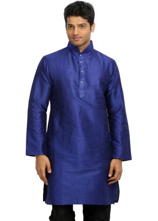 Blue Straight Cut Readymade Art Silk Kurta