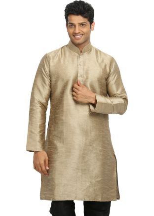 Beige Readymade Straight Cut Art Silk Kurta