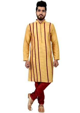 Yellow Readymade Patch Work Kurta Churidar Set