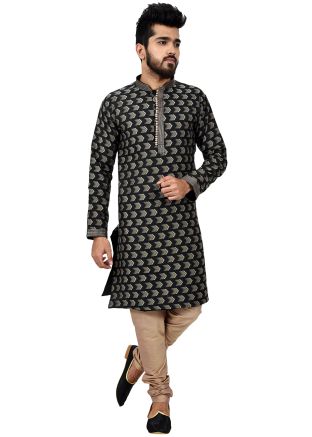 Readymade Black Woven Kurta With Churidar