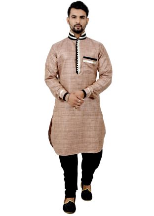 Readymade Beige Cotton Silk Kurta With Churidar