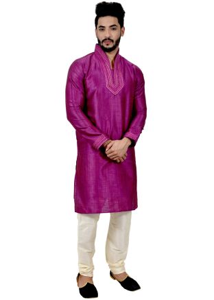 Magenta Art Silk Readymade Kurta With Churidar