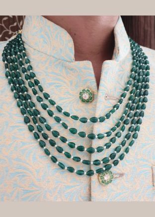 Green Beaded Multi Layered Kantha Mala
