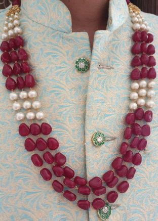 Maroon Beaded Layered Kantha Mala