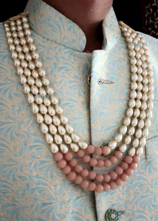 Peach Beaded Multi Layered Kantha Mala