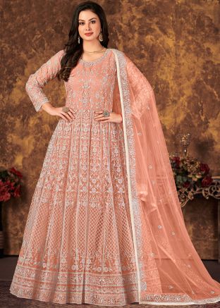 Peach Anarkali Suit With Dori Embroidered Dupatta