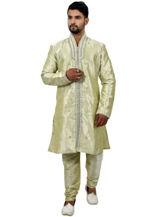 Green Embroidered Indo Western Sherwani With Churidar