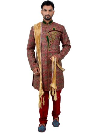 Multicolor Woven Readymade Sherwani With Churidar