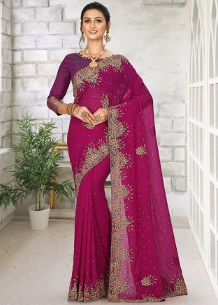 Pink Heavy Border Georgette Saree
