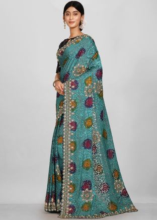 Blue Georgette Brasso Embroidered Saree