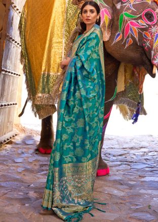 Blue Classic Zari Silk Saree With Blouse