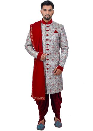 Readymade Multicolor Woven Sherwani With Dhoti