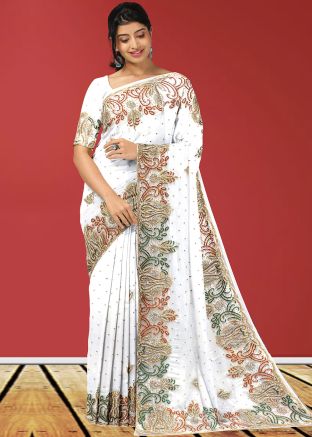 White Stone Embellished Party Wear Saree