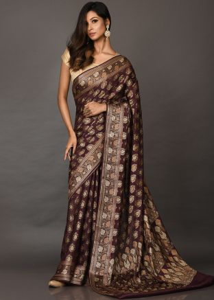 Purple Party Wear Woven Saree In Georgette
