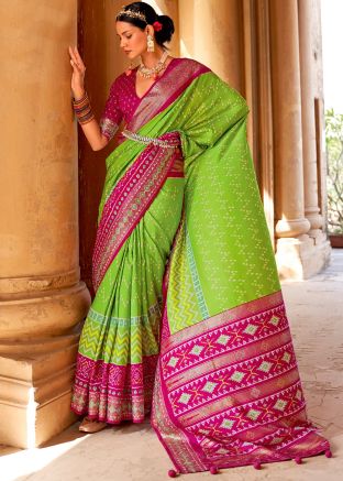 Green Art Silk Patola Printed Saree & Blouse