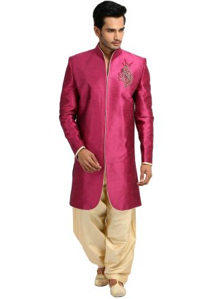 Readymade Pink Asymmetric Sherwani Salwar Set