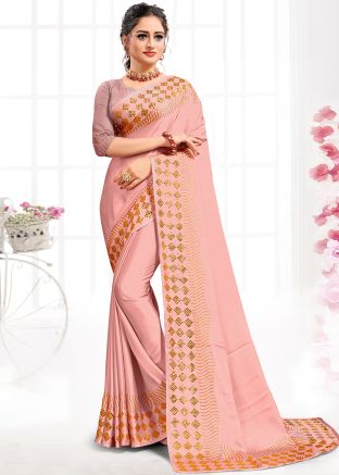 Peach Stone Embellished Border Saree