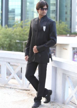 Readymade Black Indo Western Sherwani Pant Set
