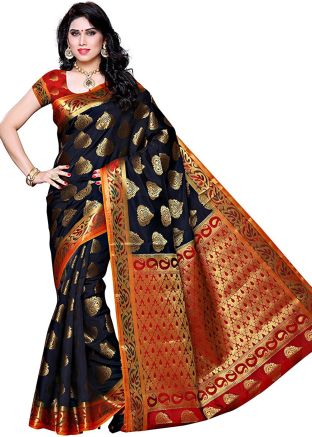 Black Traditional Woven Saree With Blouse