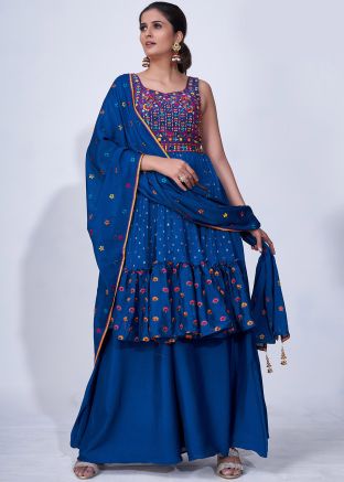 Blue Readymade Embroidered Palazzo Suit Set
