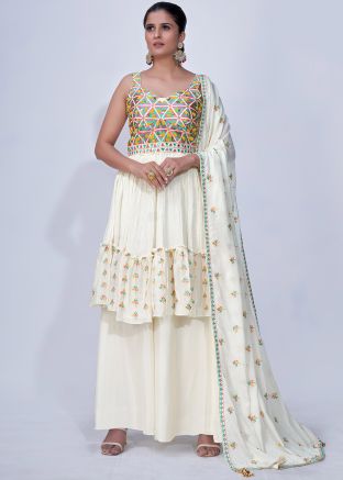 Cream Readymade Straight Cut Suit Set