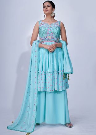 Blue Redymade Chiffon Palazzo Suit Set