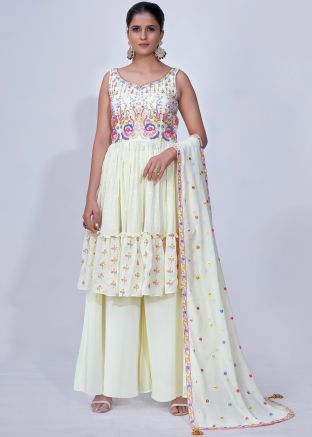 Yellow Readymade Chiffon Palazzo Suit Set