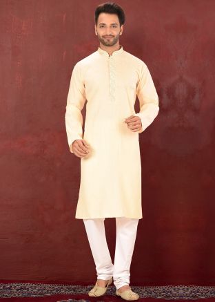 Cream Straight Cut Readymade Kurta With Churidar