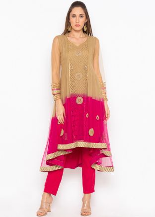Readymade Pink Beige Shaded Asymmetric Kurta