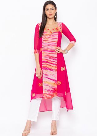 Readymade Pink Georgette Printed Long Kurta