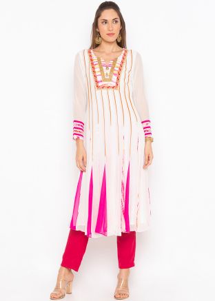 Readymade White Georgette Long Kurta
