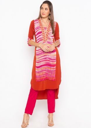 Readymade Orange Georgette Printed Long Kurta