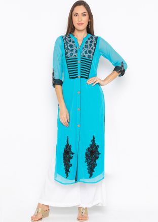 Readymade Light Blue Georgette Long Kurta