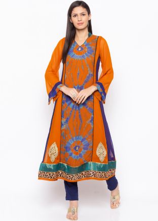 Readymade Orange Georgette Printed Long Kurta