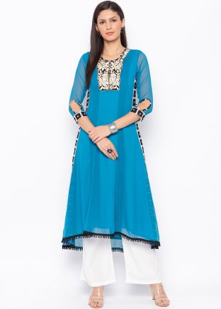 Readymade Light Blue Asymmetric Long Kurta