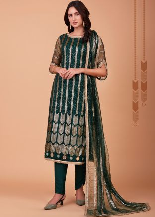 Green Net Embroidered Pant Suit Set