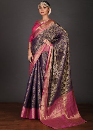 Purple Stone Embellished Art Silk Saree
