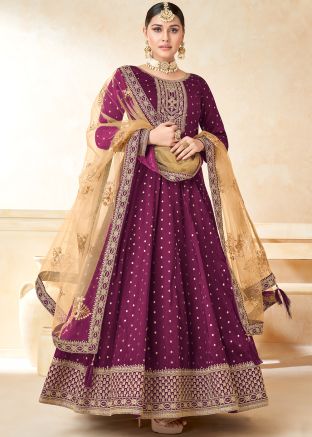 Magenta Embroidered Heavy Border Anarkali Suit Set