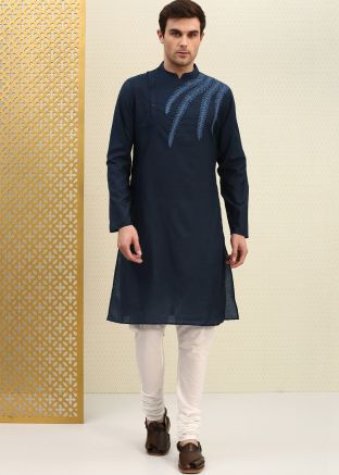 Navy Blue Embroidered Readymade Kurta Churidar