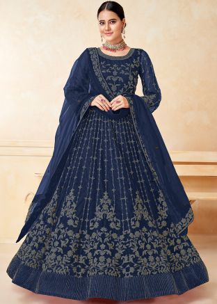 Navy Blue Dori Embroidered Anarkali Suit