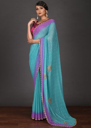 Blue Georgette Saree In Stone Work