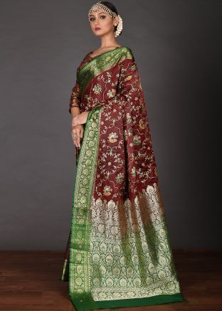 Maroon Kanchipuram Silk Woven Saree